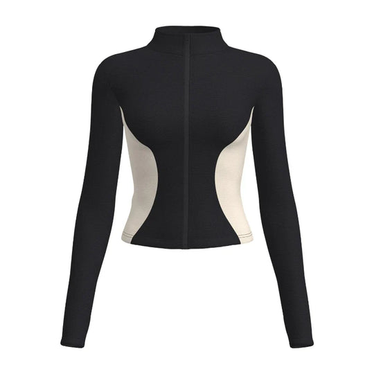 Women's Stand Collar Color Block Fitness Cardigan Trendy