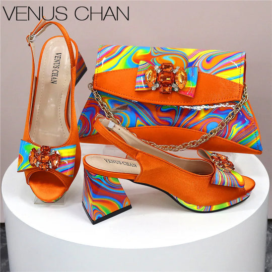 Ladies Shoes and Bag Decorated with Rhinestone