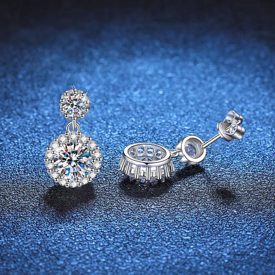 1CT 2Pcs D-Color Moissanite Drop Earrings 925 Sterling Silver With Certificate