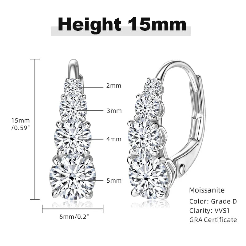 4-Stone Drop Hoop Earrings 925 Sterling Silver Moissanite D VVS1 Clip