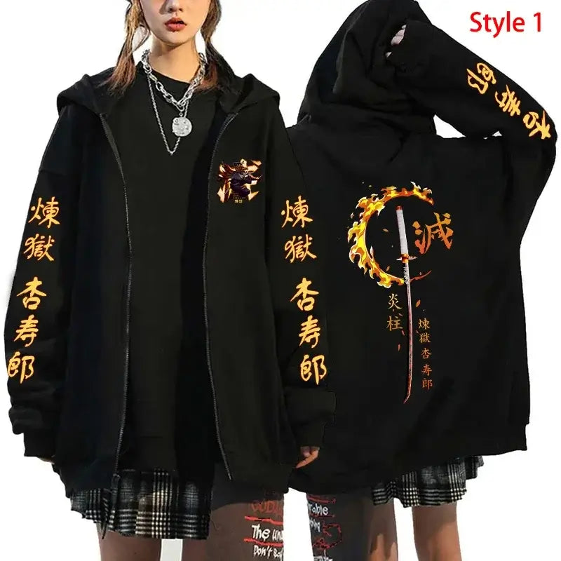 Rengoku Zipper Hoodie: Flame Hashira Anime Jacket