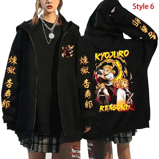 Rengoku Zipper Hoodie: Flame Hashira Anime Jacket