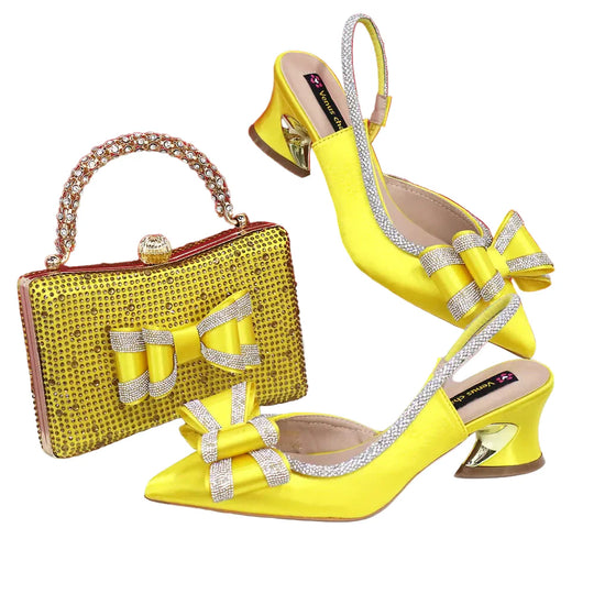 Med Heel Shoes for Women Italian Design Shoes and Bag Set