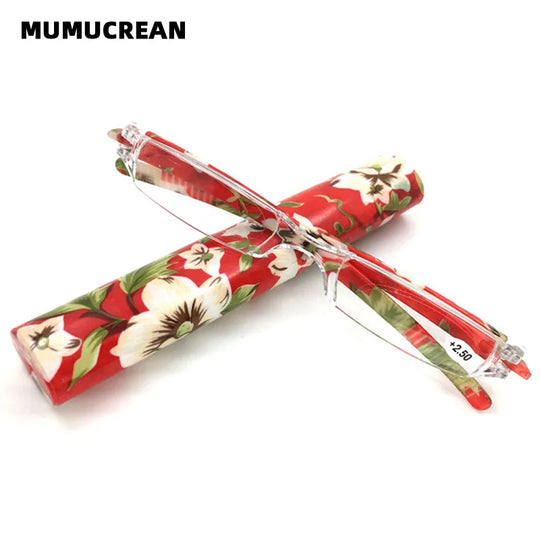 New Mini Folding Reading Glasses Women Men +1.0 To 4.0 Portable Container Presbyopia Pen Glasses With Box