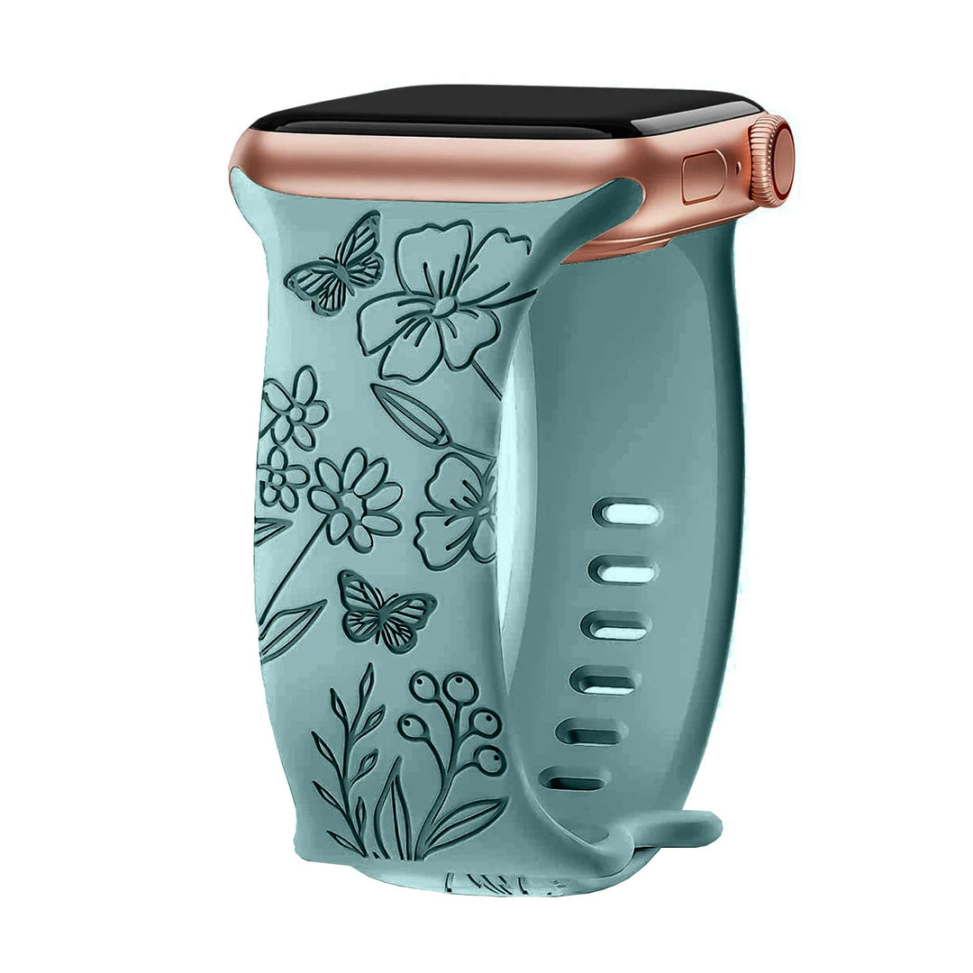 Apple Watch Silicone Strap - Floral Engraved, Soft and Waterproof