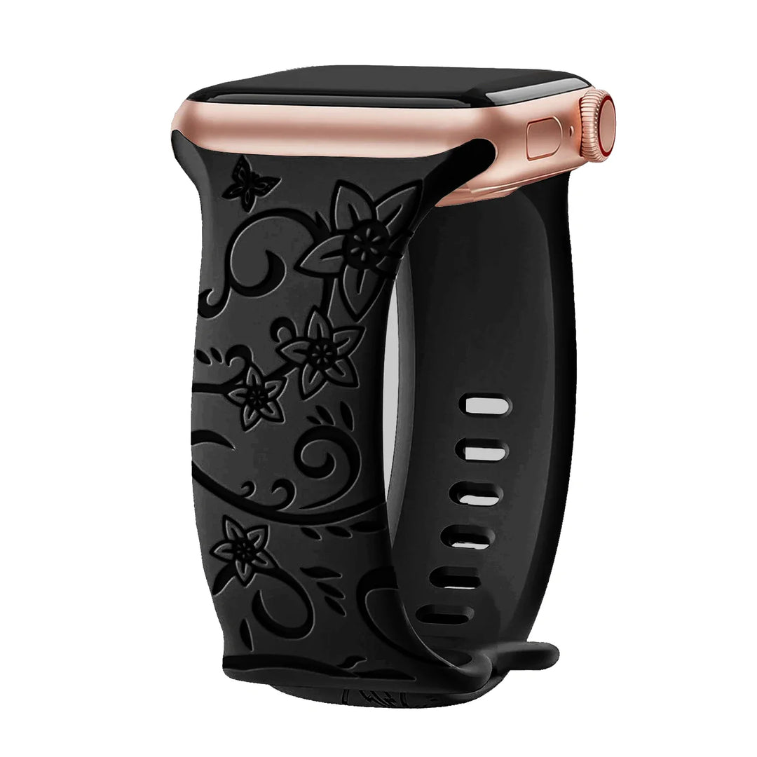 Apple Watch Silicone Strap - Floral Engraved, Soft and Waterproof