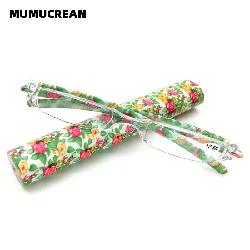 New Mini Folding Reading Glasses Women Men +1.0 To 4.0 Portable Container Presbyopia Pen Glasses With Box