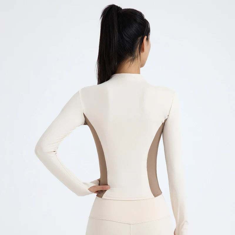 Women's Stand Collar Color Block Fitness Cardigan Trendy