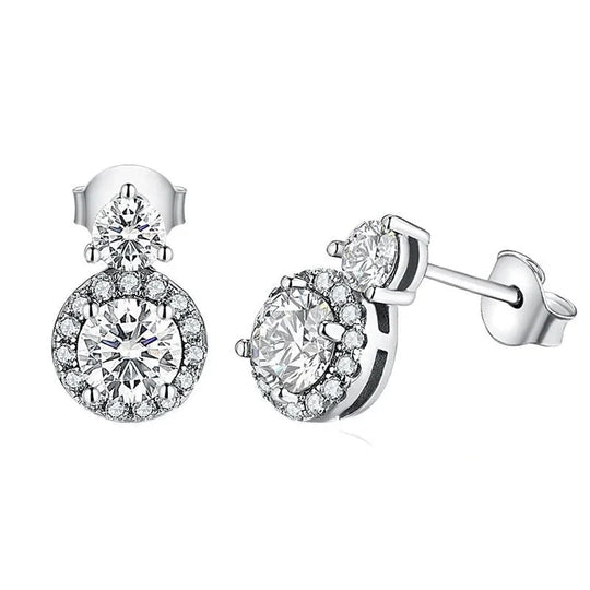 VVS1 D Color Round Moissanite Stud Earrings 925 Sterling Silver Bowknot Back