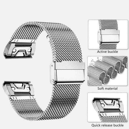 Garmin Stainless Steel Band - Durable Metal Strap Bracelet
