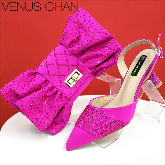 Latest Women Italian Shoes and Matching Bags Decorated with Rhinestone