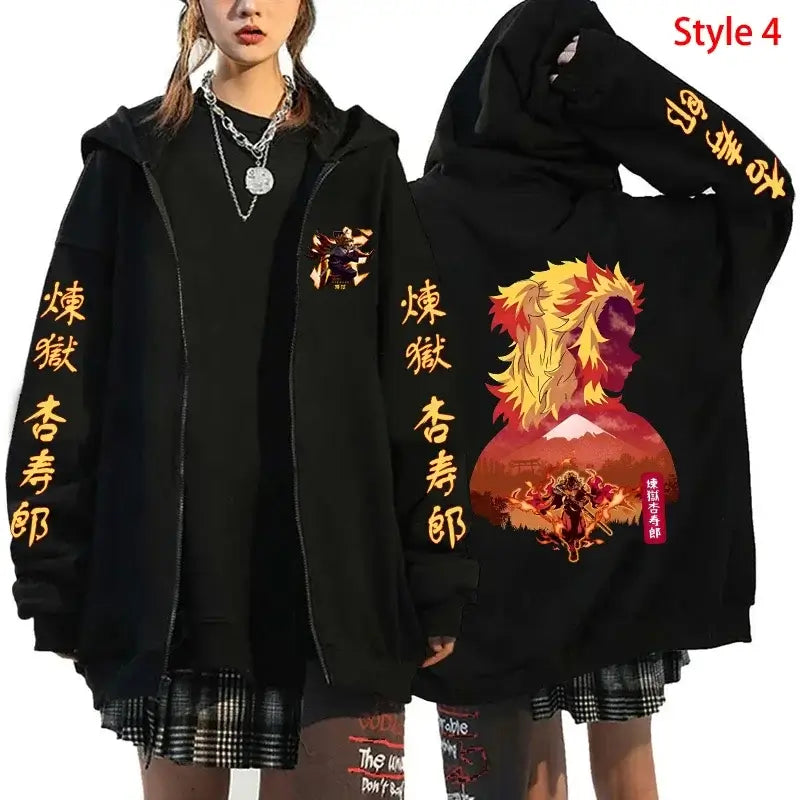 Rengoku Zipper Hoodie: Flame Hashira Anime Jacket