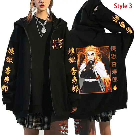 Rengoku Zipper Hoodie: Flame Hashira Anime Jacket