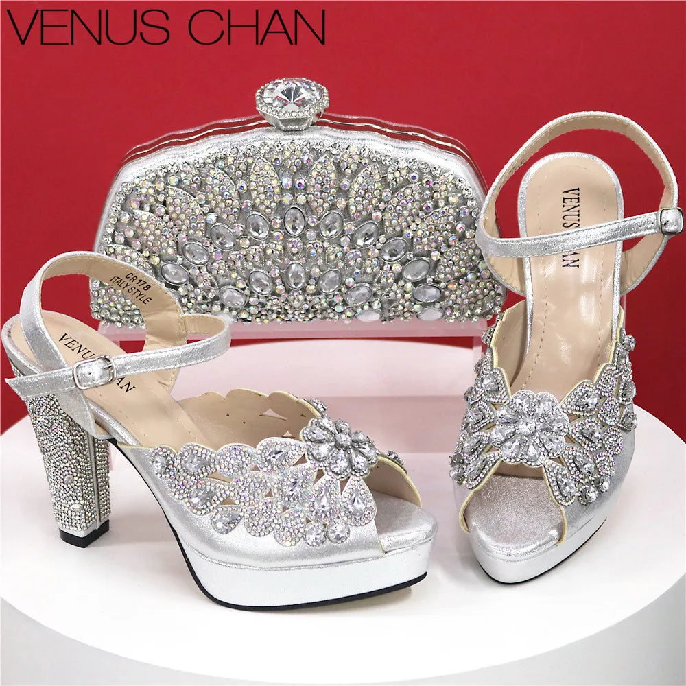 Ladies Leather Shoe and Bag Set Black Color Italian