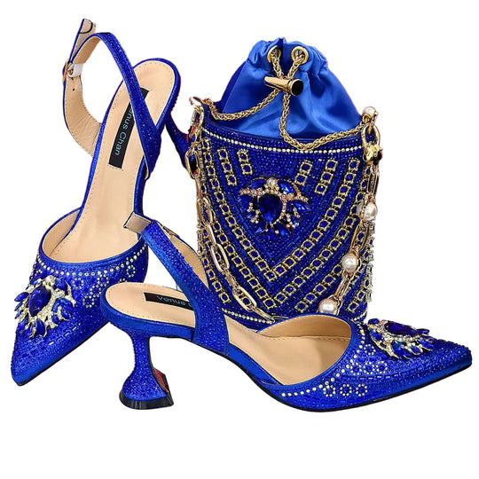 Women Shoes and Bag Set With Rhinestone Handbag