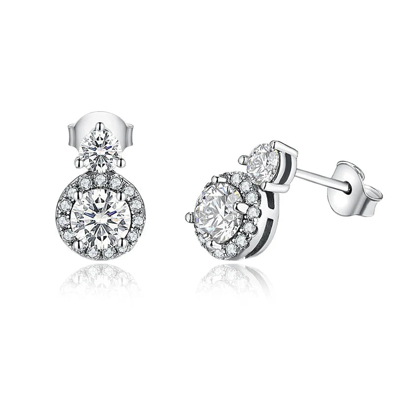 VVS1 D Color Round Moissanite Stud Earrings 925 Sterling Silver Bowknot Back