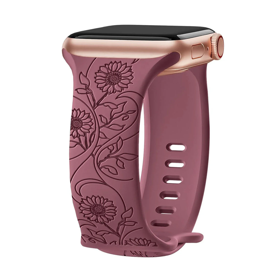 Apple Watch Silicone Strap - Floral Engraved, Soft and Waterproof