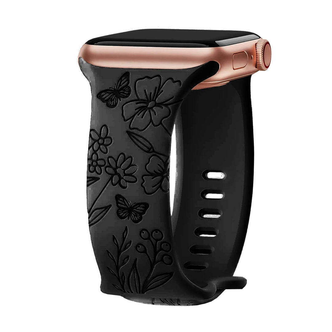 Apple Watch Silicone Strap - Floral Engraved, Soft and Waterproof