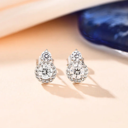 VVS1 D Color Round Moissanite Stud Earrings 925 Sterling Silver Bowknot Back