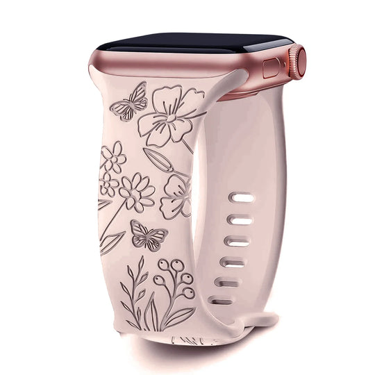 Apple Watch Silicone Strap - Floral Engraved, Soft and Waterproof