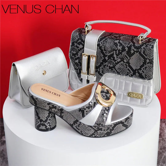 New Design Elegant Ladies High Heels Peep Toe Shoes with Bag Set
