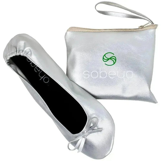 Foldable Ballet Flats Women's Travel Portable Comfortable Shoes Silver