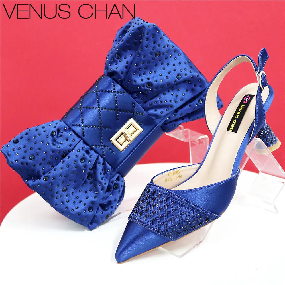 Latest Women Italian Shoes and Matching Bags Decorated with Rhinestone