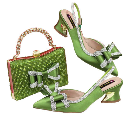 Med Heel Shoes for Women Italian Design Shoes and Bag Set