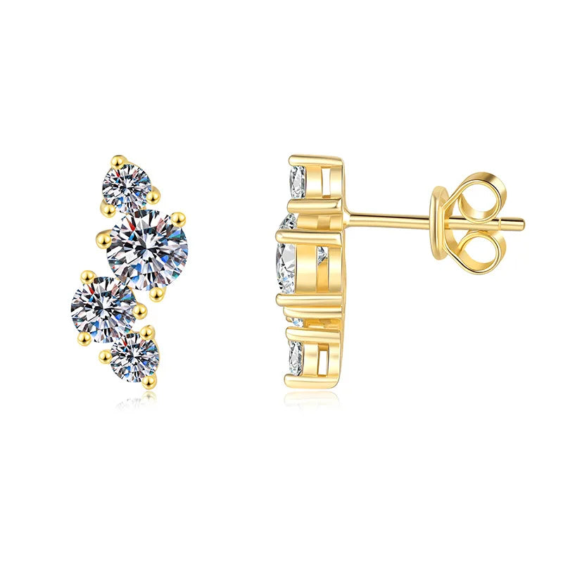 14K Gold Plated 925 Silver 2ct D Moissanite Stud Earrings For Women