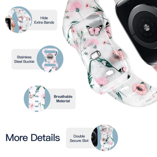 Apple Watch Silicone Strap - Floral Design - Soft and Comfortable