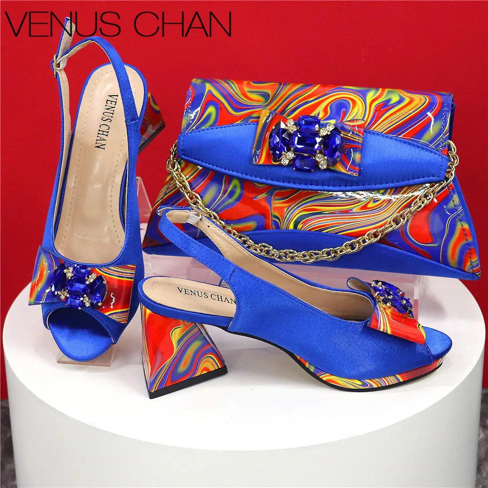 Ladies Shoes and Bag Decorated with Rhinestone