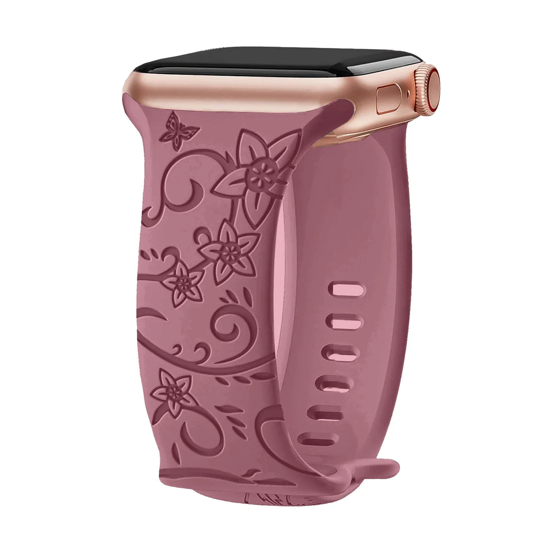 Apple Watch Silicone Strap - Floral Engraved, Soft and Waterproof