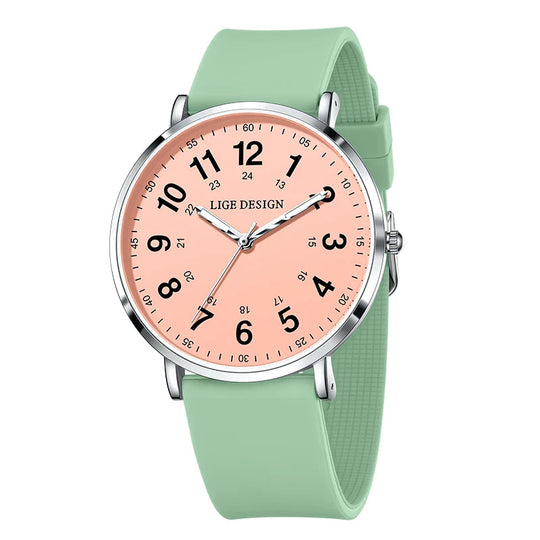 Women's Pink Silicone Watch Large Dial Rose Gold Minimal