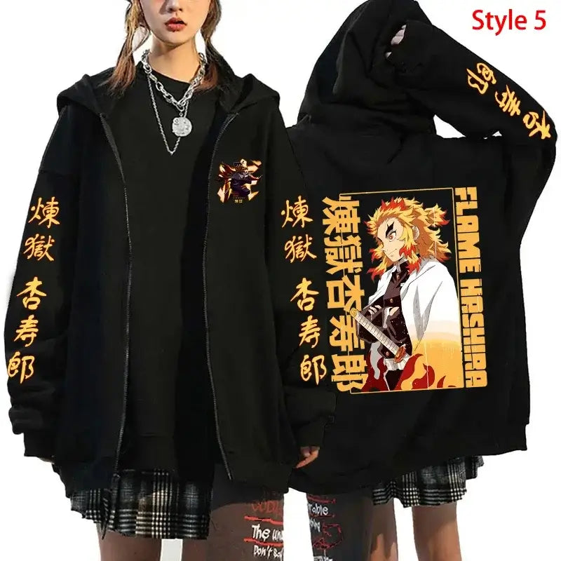 Rengoku Zipper Hoodie: Flame Hashira Anime Jacket