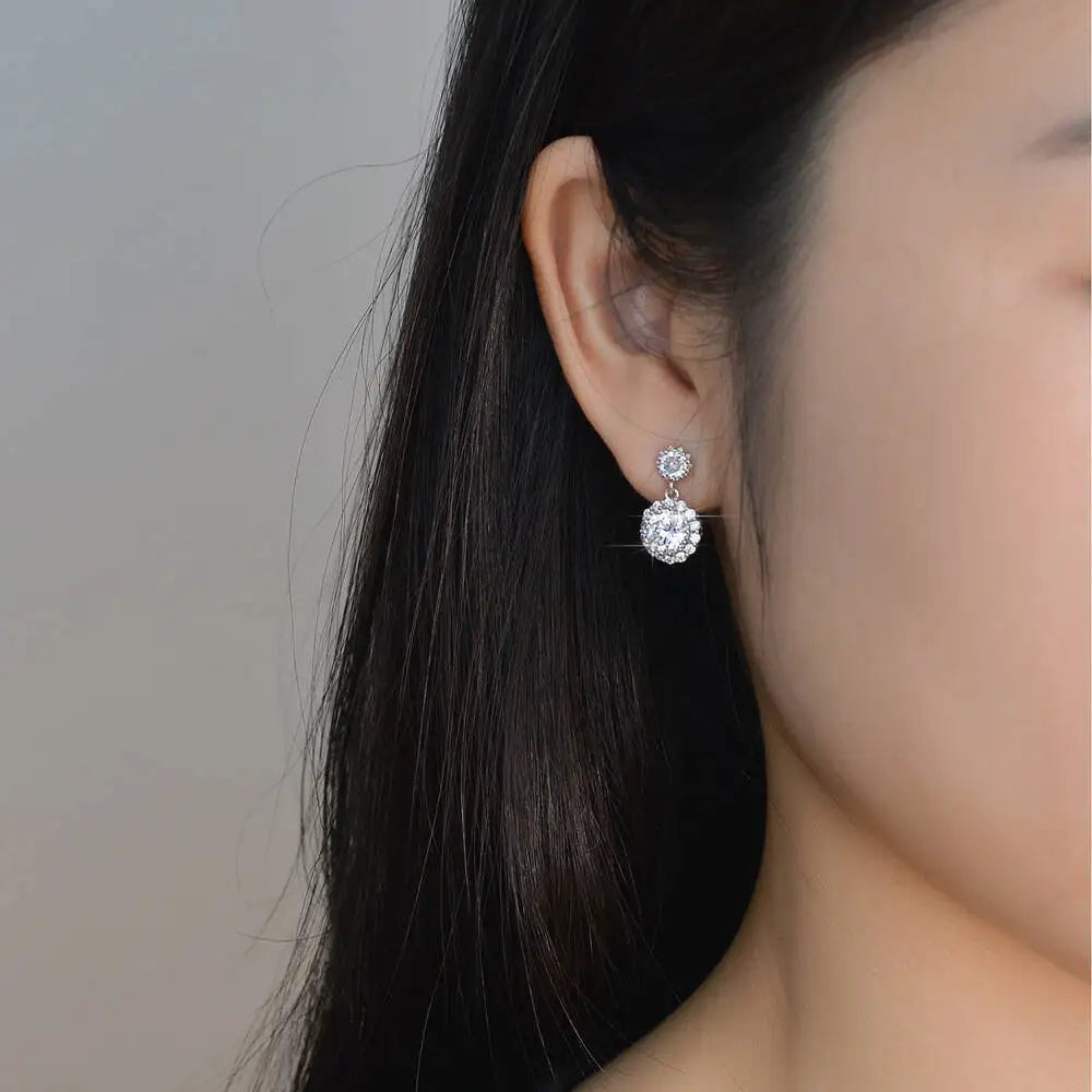 1CT 2Pcs D-Color Moissanite Drop Earrings 925 Sterling Silver With Certificate