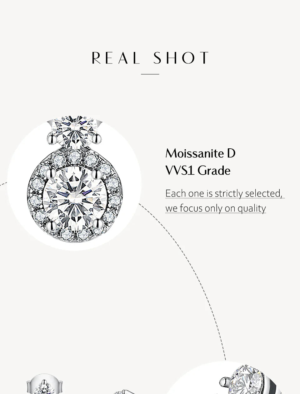 VVS1 D Color Round Moissanite Stud Earrings 925 Sterling Silver Bowknot Back