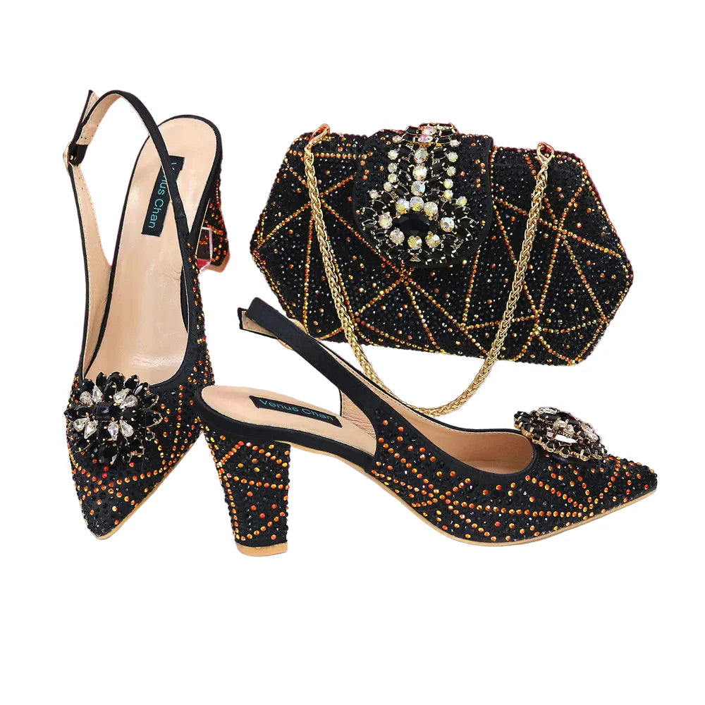 Italian Shoes and Bags Matching Set Decorated