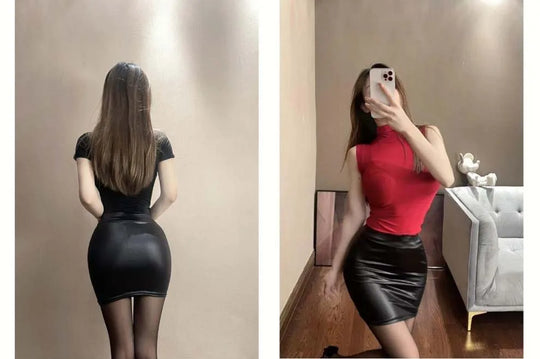 Black Slim Imitation Leather Pencil Mini Skirt High Waist Sexy Fashion Korean Short Skirts Women Wholesale Summer Sweet