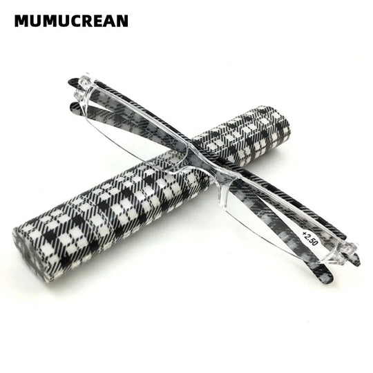 New Mini Folding Reading Glasses Women Men +1.0 To 4.0 Portable Container Presbyopia Pen Glasses With Box