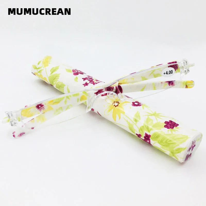 New Mini Folding Reading Glasses Women Men +1.0 To 4.0 Portable Container Presbyopia Pen Glasses With Box