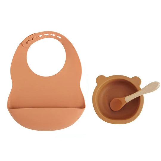 Colorful Silicone Feeding Set for Babies: Bib, Bowl, and Spoon
