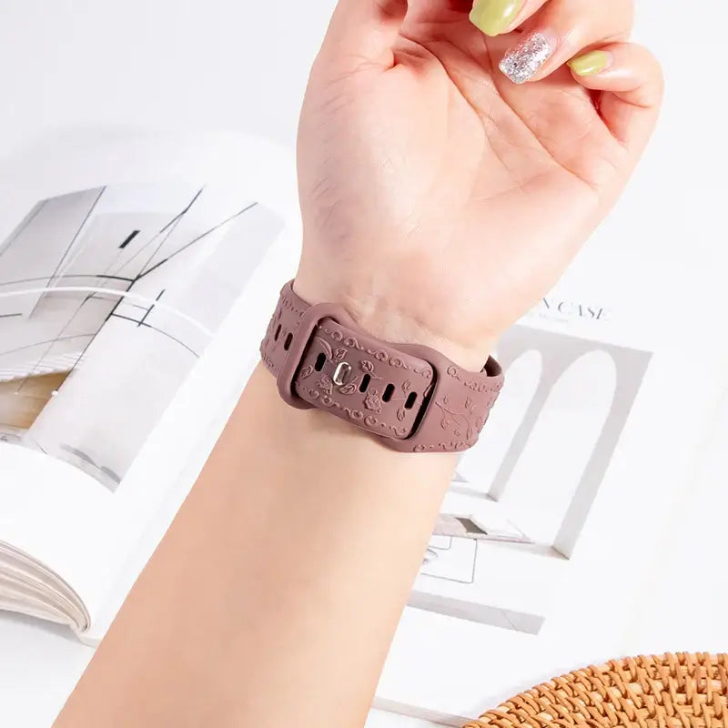 Apple Watch Silicone Band - Floral Engraved - Stylish Design