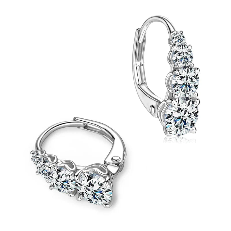 4-Stone Drop Hoop Earrings 925 Sterling Silver Moissanite D VVS1 Clip