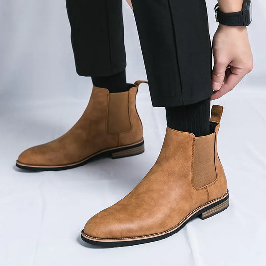 Men's Plus Size High-Top Pointed Leather Chelsea Boots