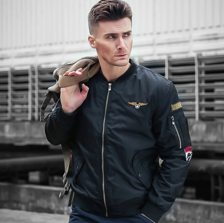 Men's Casual Stand Collar Jacket, Pilot Jacket