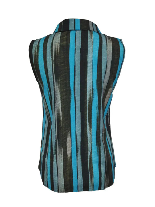 Button Detail Striped Sleeveless Shirt