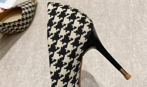 Women's Plaid Pointed Toe Stiletto Pumps High Heels