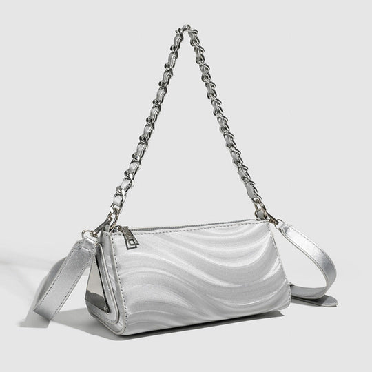Women's versatile design crossbody bag, chain silver shoulder bag, small metallic purse crossbody