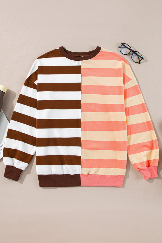 Stripe Colorblock Drop Shoulder Crewneck Sweatshirt