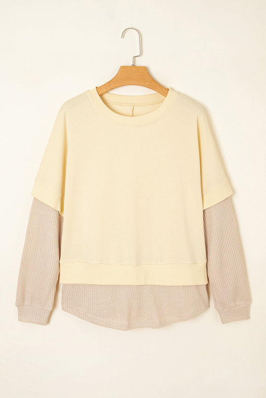Solid Faux Layered Patchwork Crewneck Sweatshirt